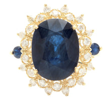Load image into Gallery viewer, 8.55 Carats Exquisite Natural Blue Sapphire and Diamond 14K Solid Yellow Gold Ring