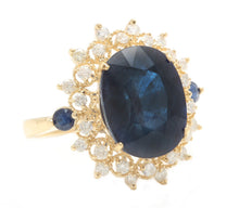 Load image into Gallery viewer, 8.55 Carats Exquisite Natural Blue Sapphire and Diamond 14K Solid Yellow Gold Ring