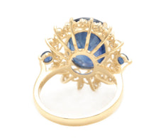 Load image into Gallery viewer, 8.55 Carats Exquisite Natural Blue Sapphire and Diamond 14K Solid Yellow Gold Ring
