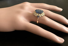 Load image into Gallery viewer, 8.55 Carats Exquisite Natural Blue Sapphire and Diamond 14K Solid Yellow Gold Ring