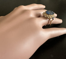 Load image into Gallery viewer, 8.55 Carats Exquisite Natural Blue Sapphire and Diamond 14K Solid Yellow Gold Ring
