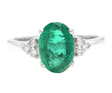 Load image into Gallery viewer, 3.20 Carats Natural Emerald and Diamond 14K Solid White Gold Ring