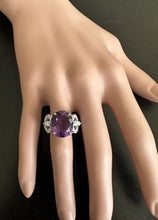 Load image into Gallery viewer, 7.50 Carats Natural Amethyst and Diamond 14K Solid White Gold Ring