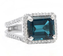 Load image into Gallery viewer, 7.35 Carats Impressive Natural London Blue Topaz and Diamond 14K White Gold Ring