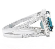 Load image into Gallery viewer, 7.35 Carats Impressive Natural London Blue Topaz and Diamond 14K White Gold Ring
