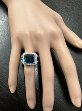 Load image into Gallery viewer, 7.35 Carats Impressive Natural London Blue Topaz and Diamond 14K White Gold Ring