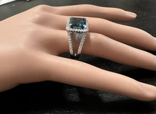 Load image into Gallery viewer, 7.35 Carats Impressive Natural London Blue Topaz and Diamond 14K White Gold Ring