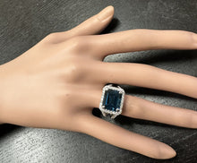 Load image into Gallery viewer, 7.35 Carats Impressive Natural London Blue Topaz and Diamond 14K White Gold Ring