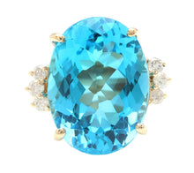 Load image into Gallery viewer, 25.25 Carats Impressive Natural Swiss Blue Topaz and Diamond 14K Solid Yellow Gold Ring