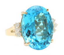Load image into Gallery viewer, 25.25 Carats Impressive Natural Swiss Blue Topaz and Diamond 14K Solid Yellow Gold Ring