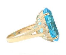 Load image into Gallery viewer, 25.25 Carats Impressive Natural Swiss Blue Topaz and Diamond 14K Solid Yellow Gold Ring
