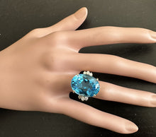 Load image into Gallery viewer, 25.25 Carats Impressive Natural Swiss Blue Topaz and Diamond 14K Solid Yellow Gold Ring