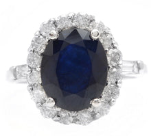 Load image into Gallery viewer, 4.85 Carats Exquisite Natural Blue Sapphire and Diamond 14K Solid White Gold Ring