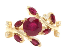 Load image into Gallery viewer, 2.38 Carats Impressive Natural Red Ruby and Diamond 14K Yellow Gold Ring