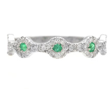 Load image into Gallery viewer, 0.50 Carats Natural Emerald and Diamond 14K Solid White Gold Band Ring