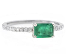 Load image into Gallery viewer, 1.10 Carats Natural Emerald and Diamond 14K Solid White Gold Ring