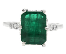Load image into Gallery viewer, 3.38 Carats Natural Emerald and Diamond 14K Solid White Gold Ring