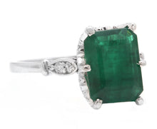 Load image into Gallery viewer, 3.38 Carats Natural Emerald and Diamond 14K Solid White Gold Ring