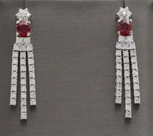 Load image into Gallery viewer, Exquisite 3.80 Carats Natural Red Ruby and Diamond 14K Solid White Gold Dangling Earrings