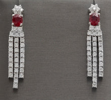 Load image into Gallery viewer, Exquisite 3.80 Carats Natural Red Ruby and Diamond 14K Solid White Gold Dangling Earrings