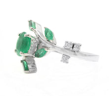 Load image into Gallery viewer, 2.00 Carats Impressive Natural Emerald and Diamond 14K White Gold Ring