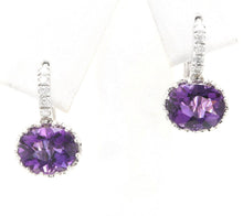Load image into Gallery viewer, Exquisite 3.65 Carats Natural Amethyst and Diamond 14K Solid White Gold Earrings