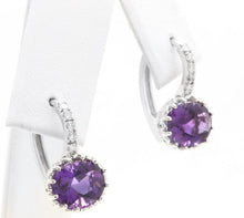 Load image into Gallery viewer, Exquisite 3.65 Carats Natural Amethyst and Diamond 14K Solid White Gold Earrings