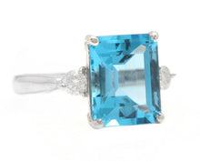Load image into Gallery viewer, 3.00 Carats Impressive Natural Swiss Blue Topaz and Diamond 14K White Gold Ring