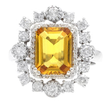 Load image into Gallery viewer, 4.10 Carats Exquisite Natural Yellow Sapphire and Diamond 14K Solid White Gold Ring