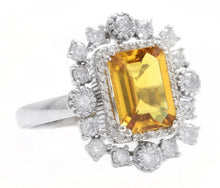 Load image into Gallery viewer, 4.10 Carats Exquisite Natural Yellow Sapphire and Diamond 14K Solid White Gold Ring