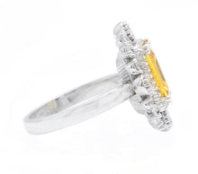 Load image into Gallery viewer, 4.10 Carats Exquisite Natural Yellow Sapphire and Diamond 14K Solid White Gold Ring