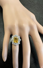 Load image into Gallery viewer, 4.10 Carats Exquisite Natural Yellow Sapphire and Diamond 14K Solid White Gold Ring