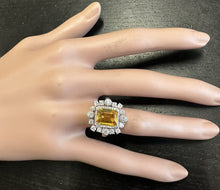 Load image into Gallery viewer, 4.10 Carats Exquisite Natural Yellow Sapphire and Diamond 14K Solid White Gold Ring