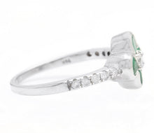 Load image into Gallery viewer, Exquisite Natural Emerald and Diamond 14K Solid White Gold Ring