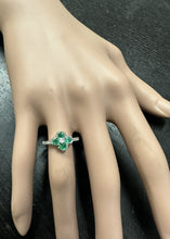 Load image into Gallery viewer, Exquisite Natural Emerald and Diamond 14K Solid White Gold Ring