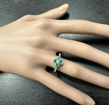 Load image into Gallery viewer, Exquisite Natural Emerald and Diamond 14K Solid White Gold Ring