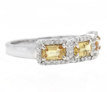 Load image into Gallery viewer, 1.35 Carats Exquisite Natural Yellow Sapphire and Diamond 14K Solid White Gold Ring