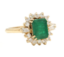 Load image into Gallery viewer, 1.50 Carats Natural Emerald and Diamond 14K Solid Yellow Gold Ring
