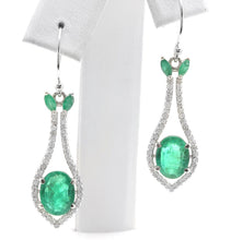 Load image into Gallery viewer, Estate 4.20 Carats Natural Emerald and Diamond 14K Solid White Gold Earrings