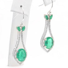 Load image into Gallery viewer, Estate 4.20 Carats Natural Emerald and Diamond 14K Solid White Gold Earrings