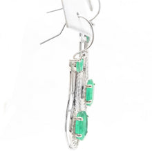 Load image into Gallery viewer, Estate 4.20 Carats Natural Emerald and Diamond 14K Solid White Gold Earrings