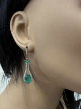 Load image into Gallery viewer, Estate 4.20 Carats Natural Emerald and Diamond 14K Solid White Gold Earrings