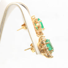 Load image into Gallery viewer, ESTATE 3.30 Carats Natural Emerald and Diamond 14K Solid Yellow Gold Earrings