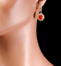 Load image into Gallery viewer, Exquisite 5.60 Carats Natural Coral and Diamond 14K Solid Yellow Gold Earrings