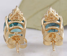 Load image into Gallery viewer, Exquisite 4.80 Carats Natural London Blue Topaz and Diamond 14K Solid Yellow Gold Stud Earrings