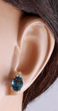 Load image into Gallery viewer, Exquisite 4.80 Carats Natural London Blue Topaz and Diamond 14K Solid Yellow Gold Stud Earrings