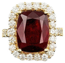 Load image into Gallery viewer, 12.20 Carats Red Ruby and Natural Diamond 14k Solid Yellow Gold Ring