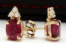 Load image into Gallery viewer, Exquisite 4.20 Carats Red Ruby and Diamond 14K Solid Yellow Gold Stud Earrings