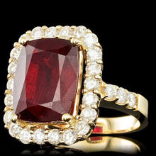 Load image into Gallery viewer, 12.20 Carats Red Ruby and Natural Diamond 14k Solid Yellow Gold Ring