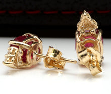 Load image into Gallery viewer, Exquisite 4.20 Carats Red Ruby and Diamond 14K Solid Yellow Gold Stud Earrings